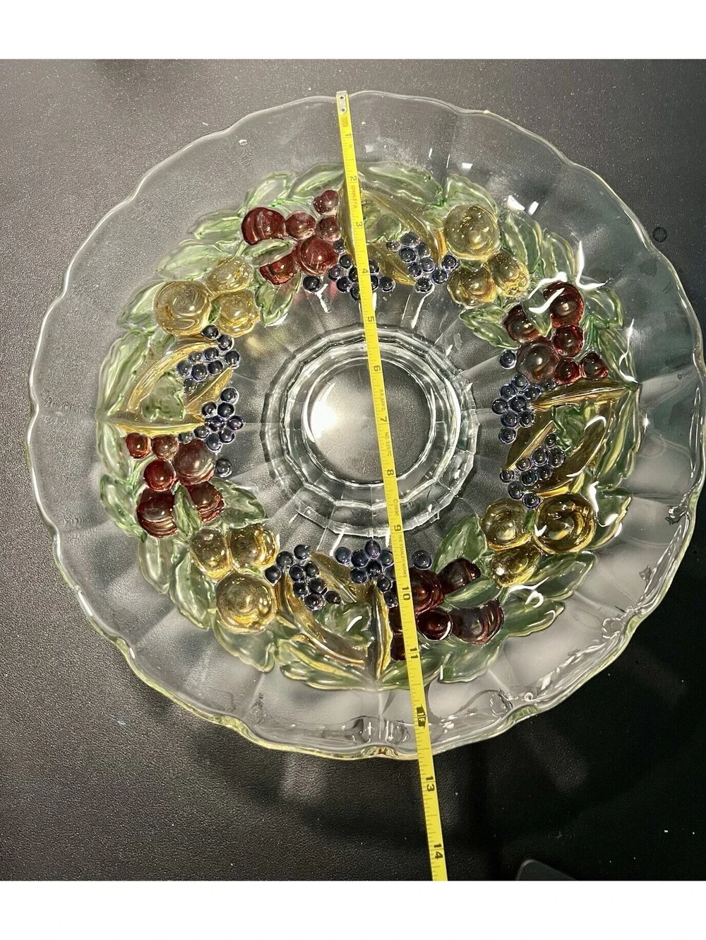 Indiana Glass 1960s Garland #301 Painted Fruit Footed Bowl, 12.5x3”